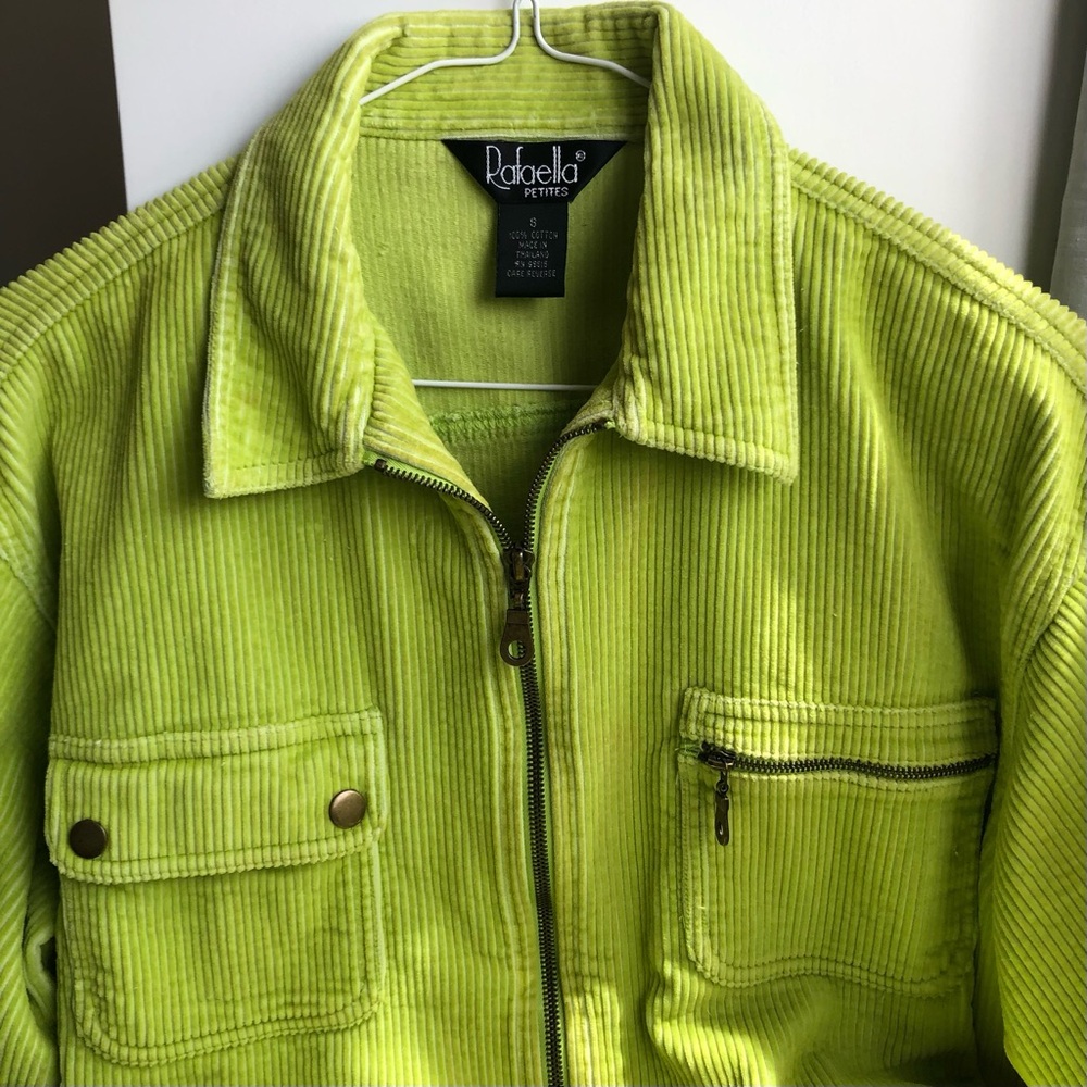Rafaella Petites Chartreuse Yellow Green Wide Wale Corduroy Zip Jacket